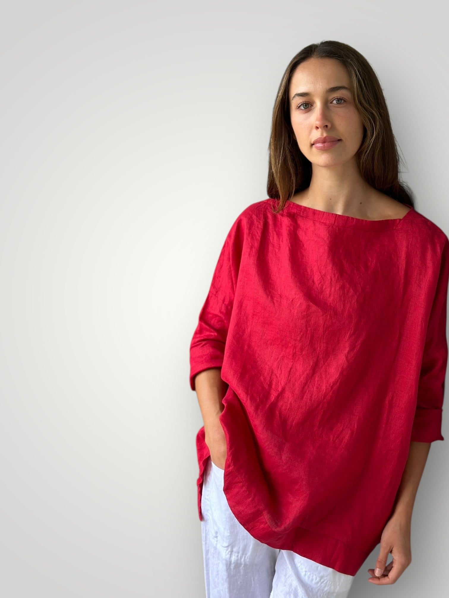avril top - red linen