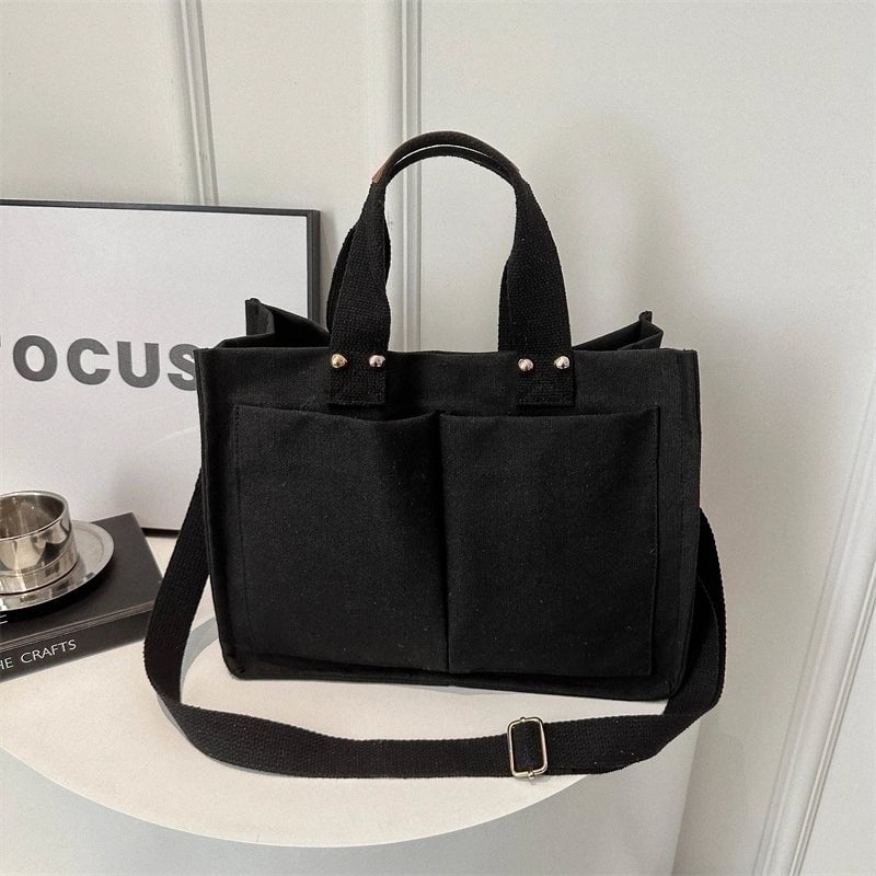 Women's Canvas Solid Color Classic Style Square Zipper Shoulder Bag