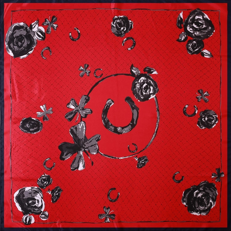 Women's Elegant Retro Rose Flower Polyester Printing Silk Scarf