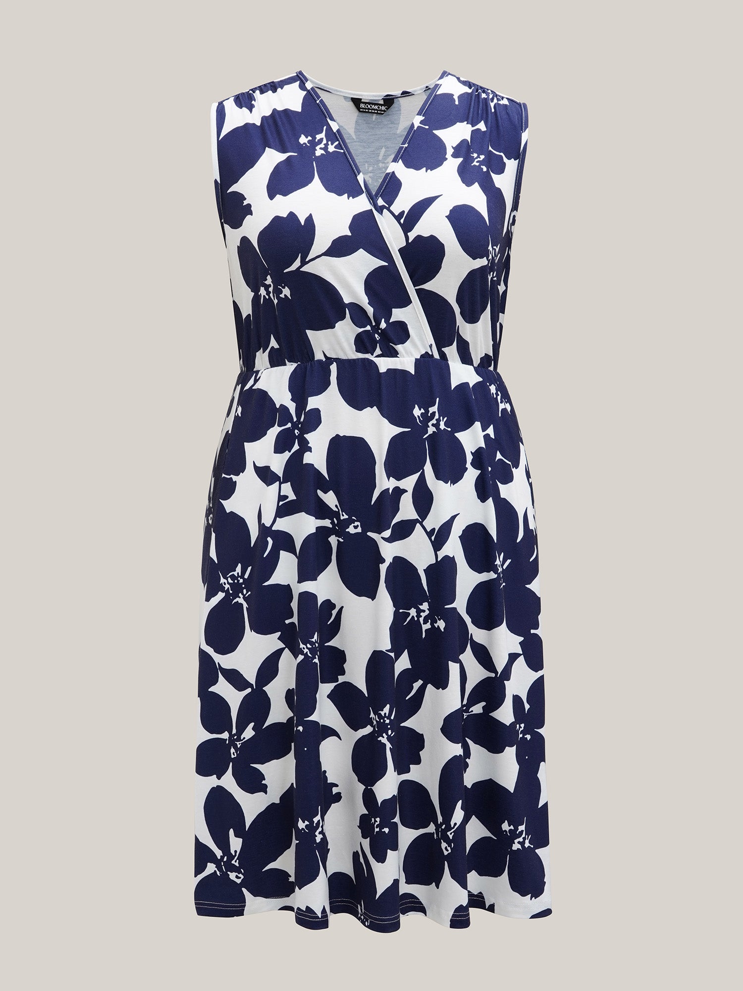 Floral Print Surplice Neck Midi Dress
