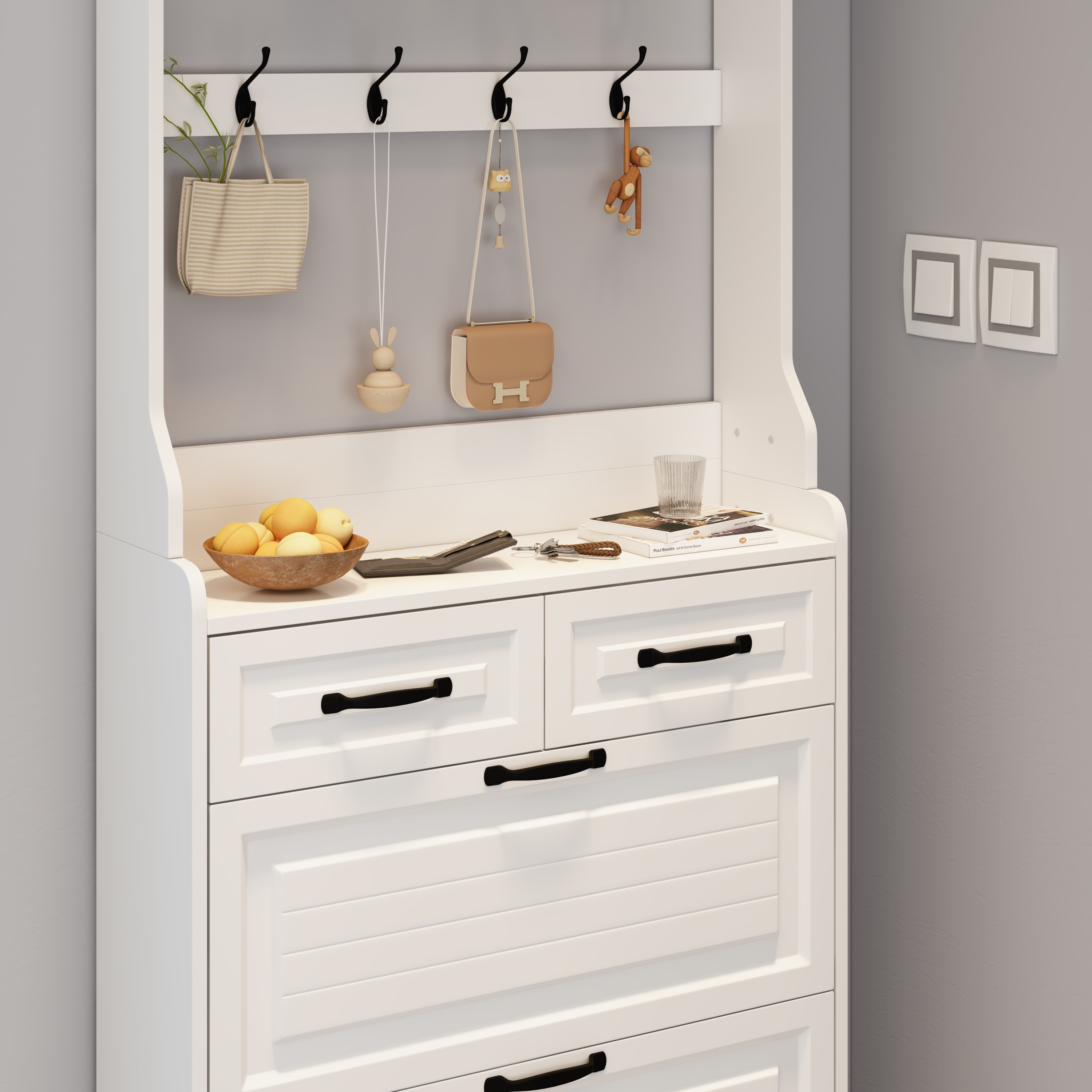 3-door 2-drawer hanging shoe cabinet with PVC doors and ample storage space