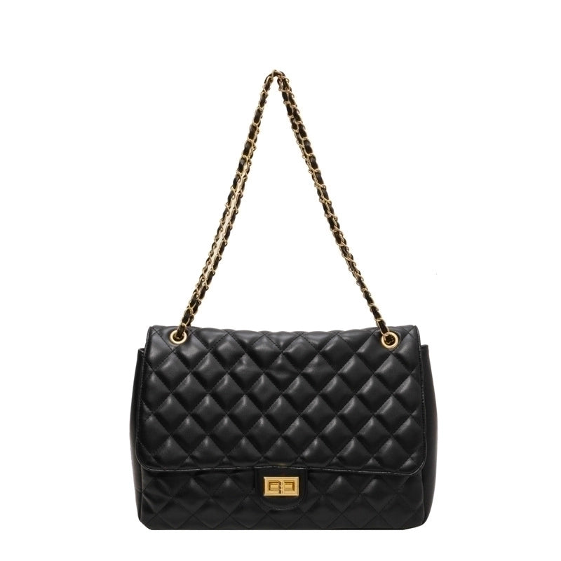 Women's Large All Seasons Pu Leather Solid Color Streetwear Square Lock Clasp Shoulder Bag Chain Bag
