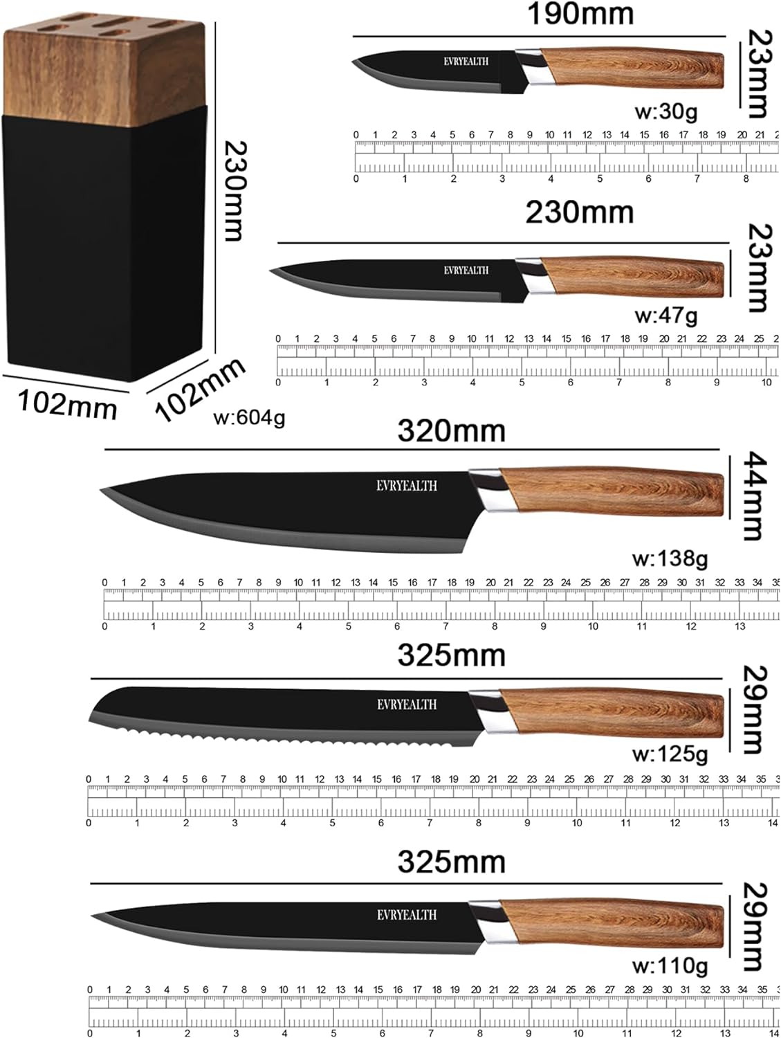 6 PCs Wooden Knife Set With Stand-(5292)Jet Black