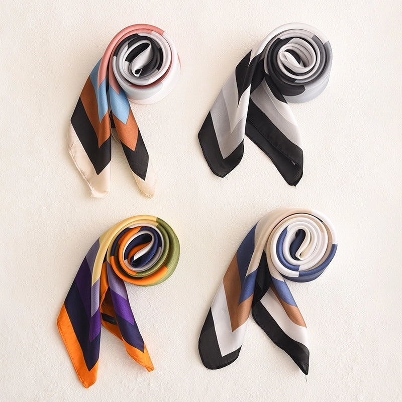 Women's Sweet Color Block Satin Silk Scarf