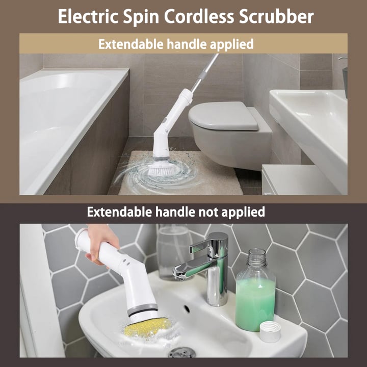 Multifunction Electric Spin Cordless Scrubber with 6 Replaceable Brush Heads