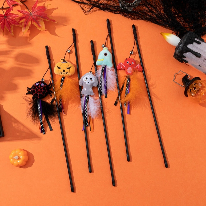 Halloween Funny Cat Stick Cartoon Doll Feather Bell Series New Halloween Cat Toy Manufacturer
