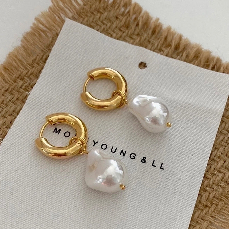 1 Pair Minimalist Irregular Copper Pearl Plating 18k Gold Plated Drop Earrings