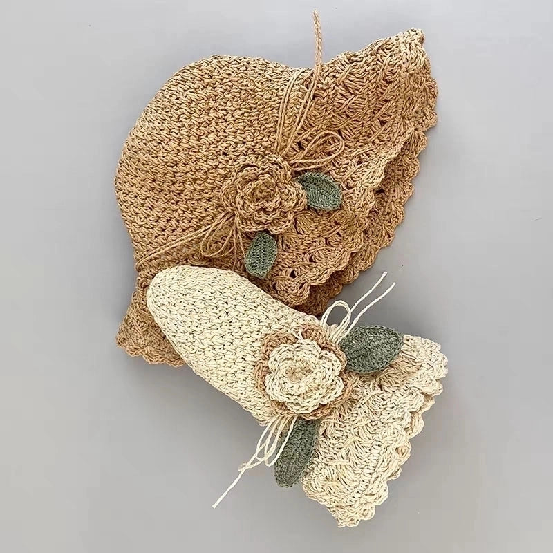 Women's Pastoral Solid Color Flowers Wide Eaves Straw Hat