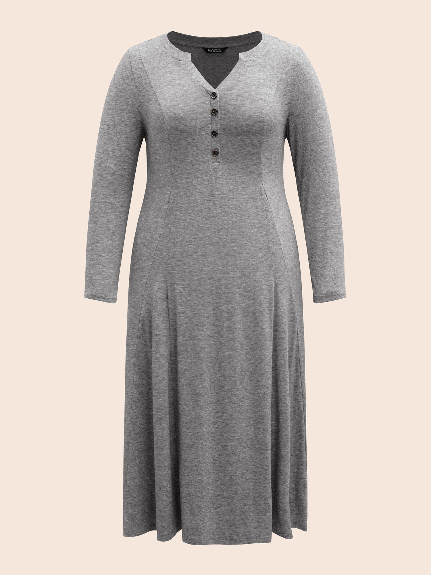 Notched Solid Heather Midi Dress
