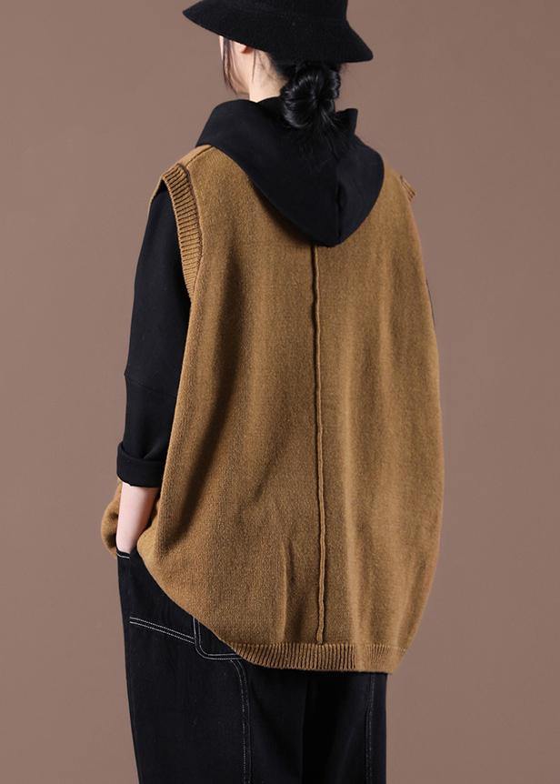 Camel Knitted  Waistcoat V Neck women sweatar vest