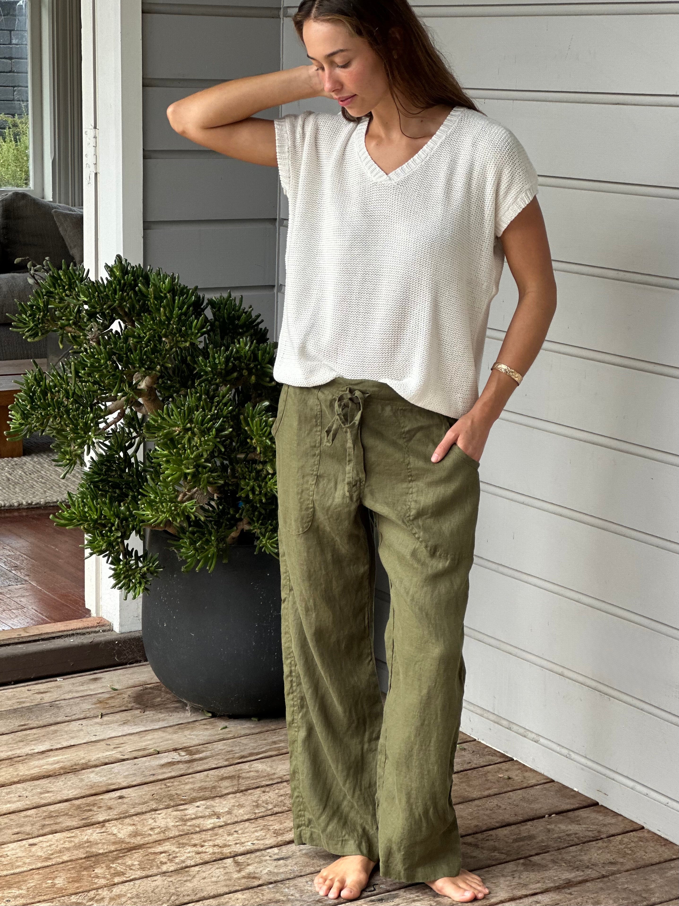 fleur straight  leg pants - army linen
