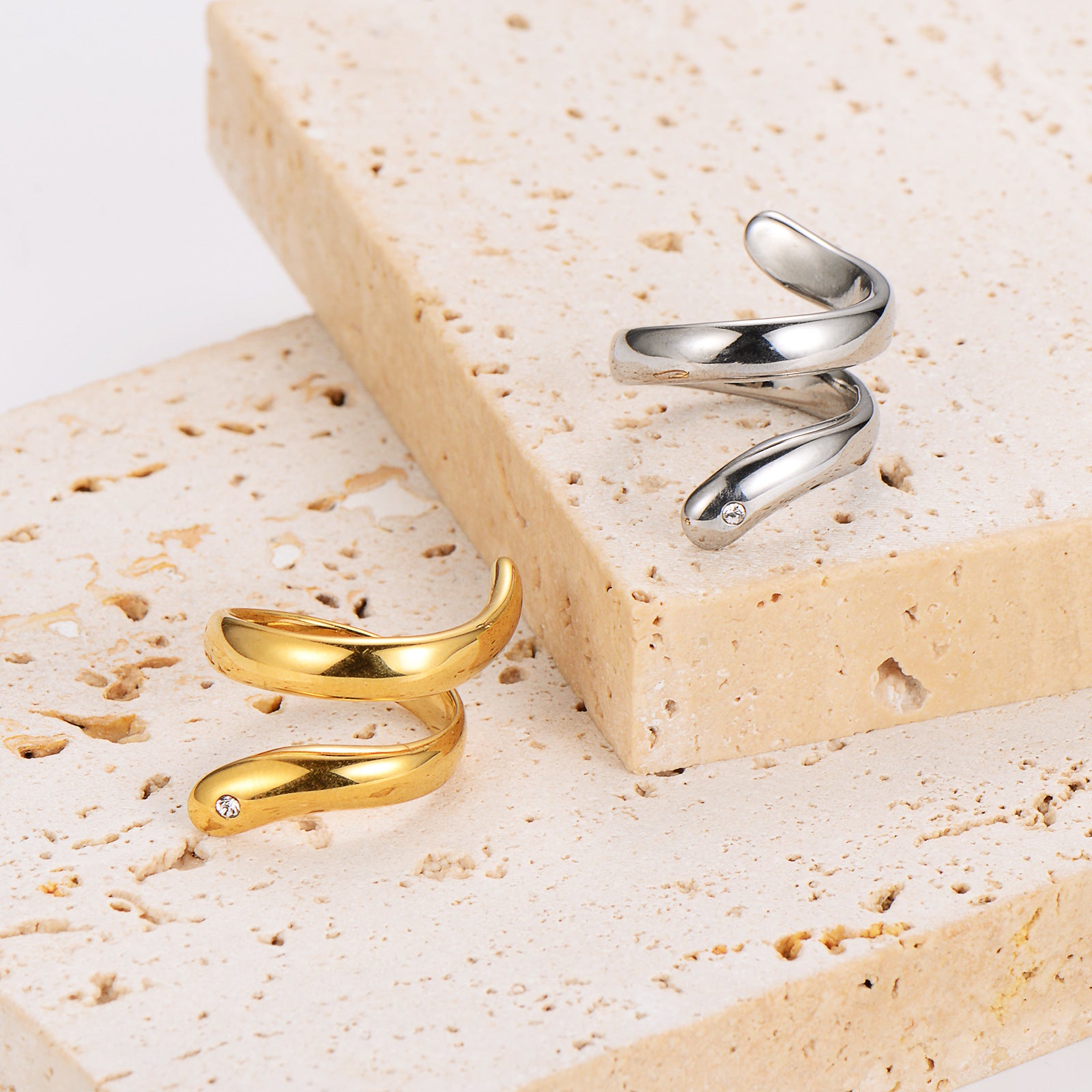 Aml Stainless Steel Ring Niche Design Ins Cold Style Snake Ring Personality Hand Jewelry