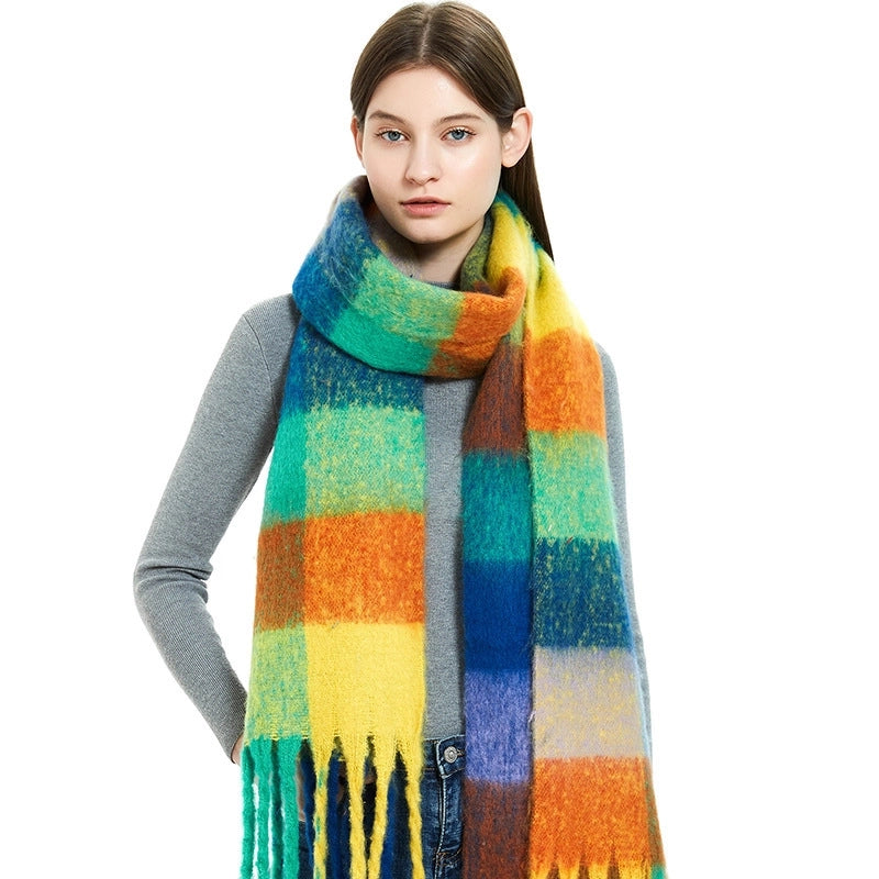 Women's Casual Minimalist Lattice Polyester Tassel Scarf