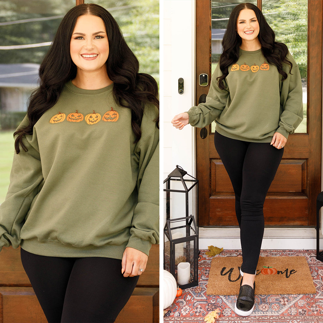 Pumpkin Pals Sweatshirt. Military Green