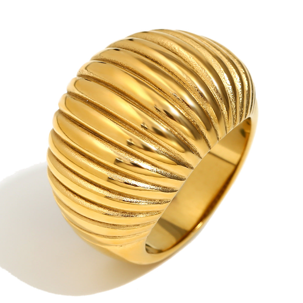 Fashionable Niche Design Personality Jewelry 316L Stainless Steel Plated 18K Gold High-Grade Fat Bread Ring