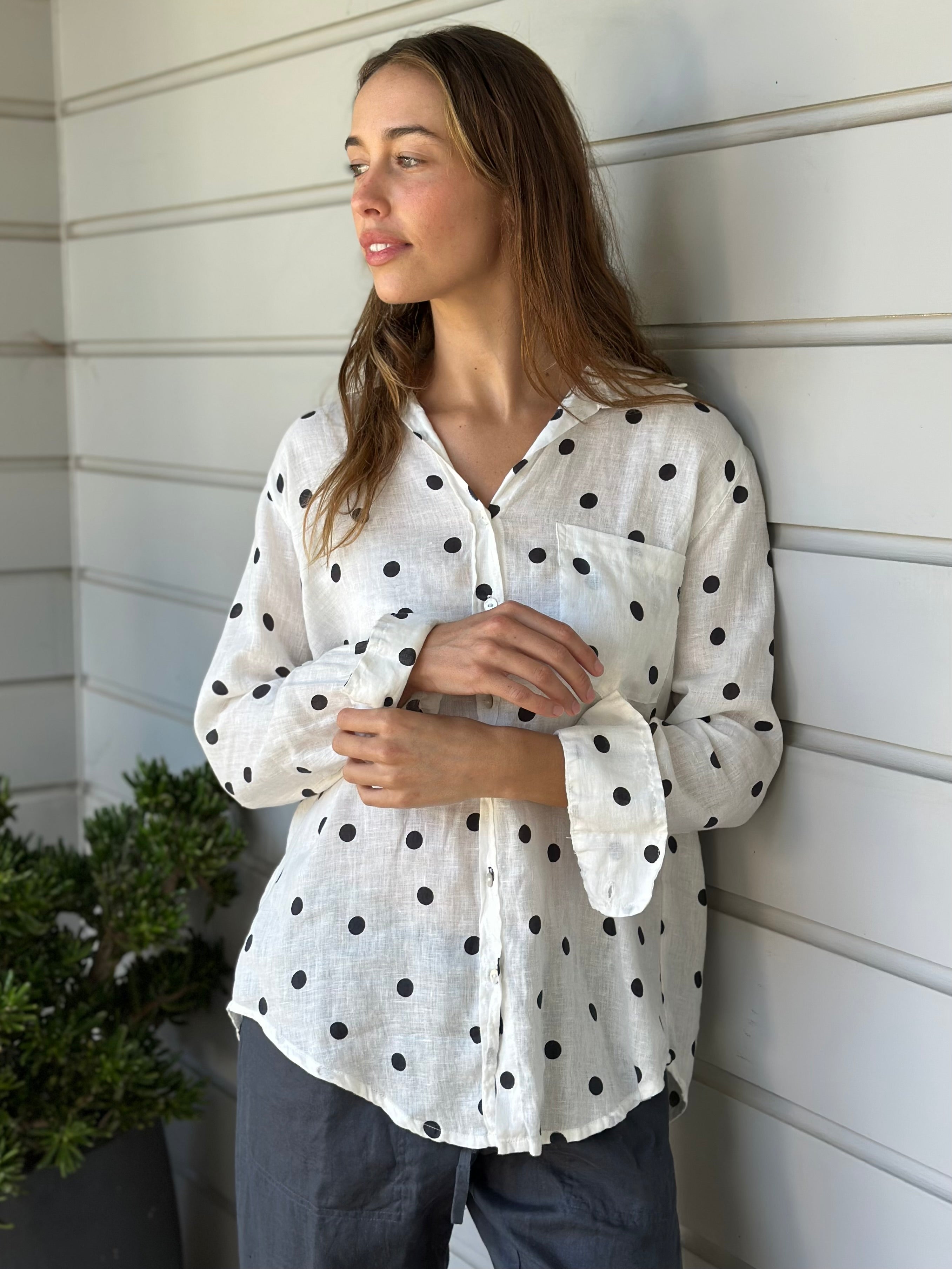 erika shirt -  charcoal spot linen