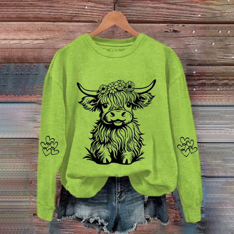 Floral Highland Cow Print Sweatshirt