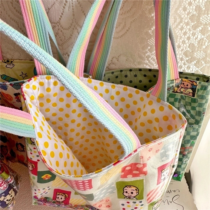 Women's Large Cotton Cartoon Preppy Style Classic Style Square Open Shoulder Bag