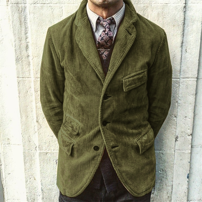 Retro Corduroy Casual Solid Color Single Breasted Jacket