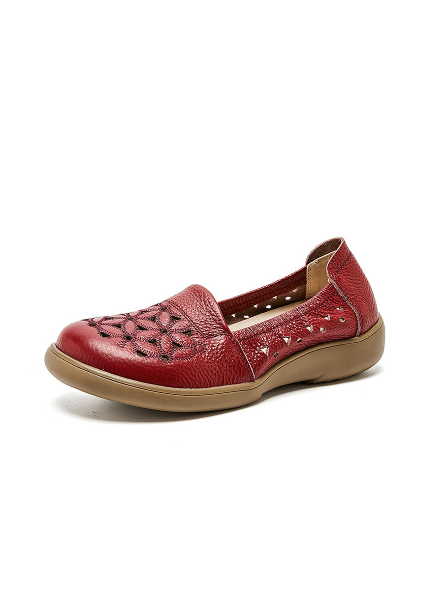 Women Summer Soft Leather Flower Mid Heel Shoes