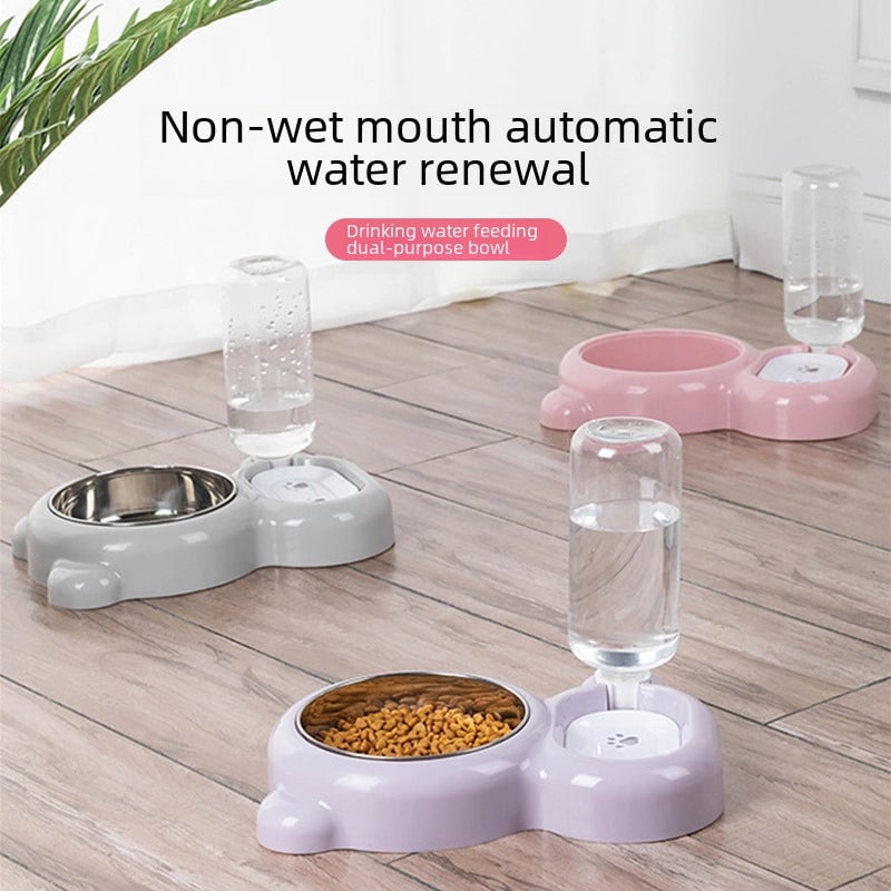Pet Bowl Small Panda Bowl Pet Stainless Steel Dog Bowl Dog Double Bowl Automatic Feeding Drinker Manufacturers