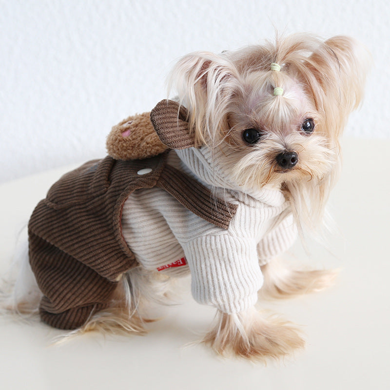 Corduroy Bear Decor Hooded Dog Jumpsuits