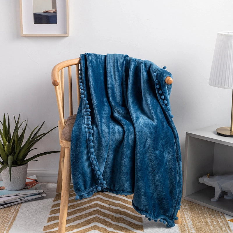 Tassel Ball Solid Color Blanket Sofa Dormitory Blanket Gift Air Conditioning Blanket