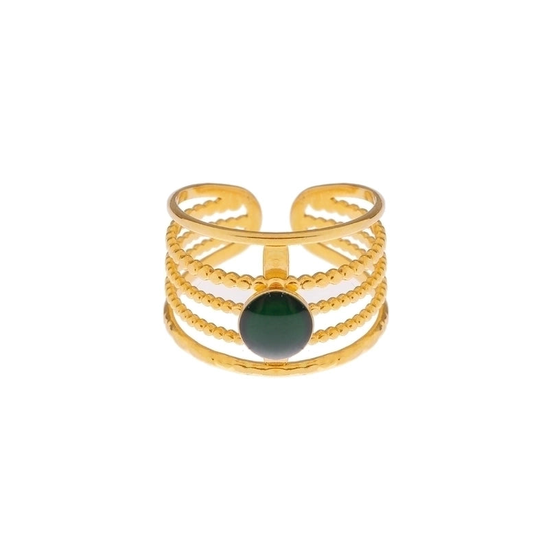 Vintage Style Color Block Stainless Steel 18K Gold Plated Plating Open Rings