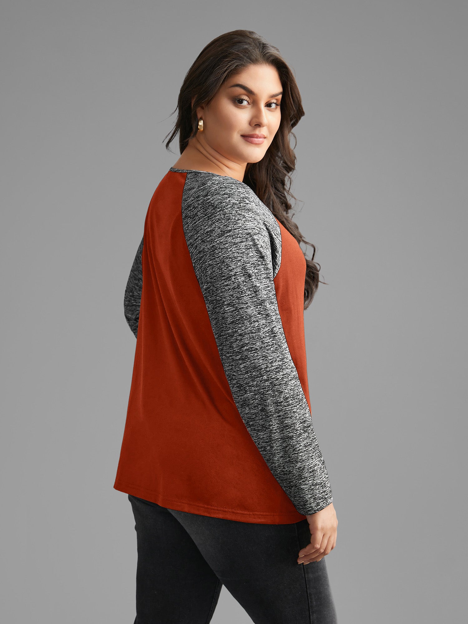 Heather Patchwork Button Detail Stretchy T-Shirt