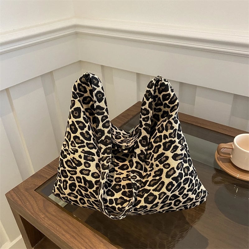 Women's Medium Cotton Leopard Vintage Style Square Magnetic Buckle Underarm Bag