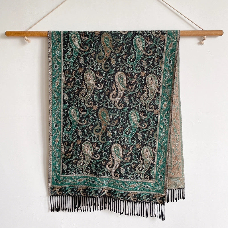 New Ethnic Style Vintage Tassel Shawl Autumn And Winter External Dual-Use Scarf Women's Travel Vacation Photo Cape