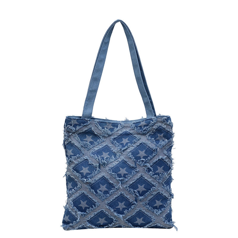Women's Denim Star Classic Style Square Zipper Tote Bag