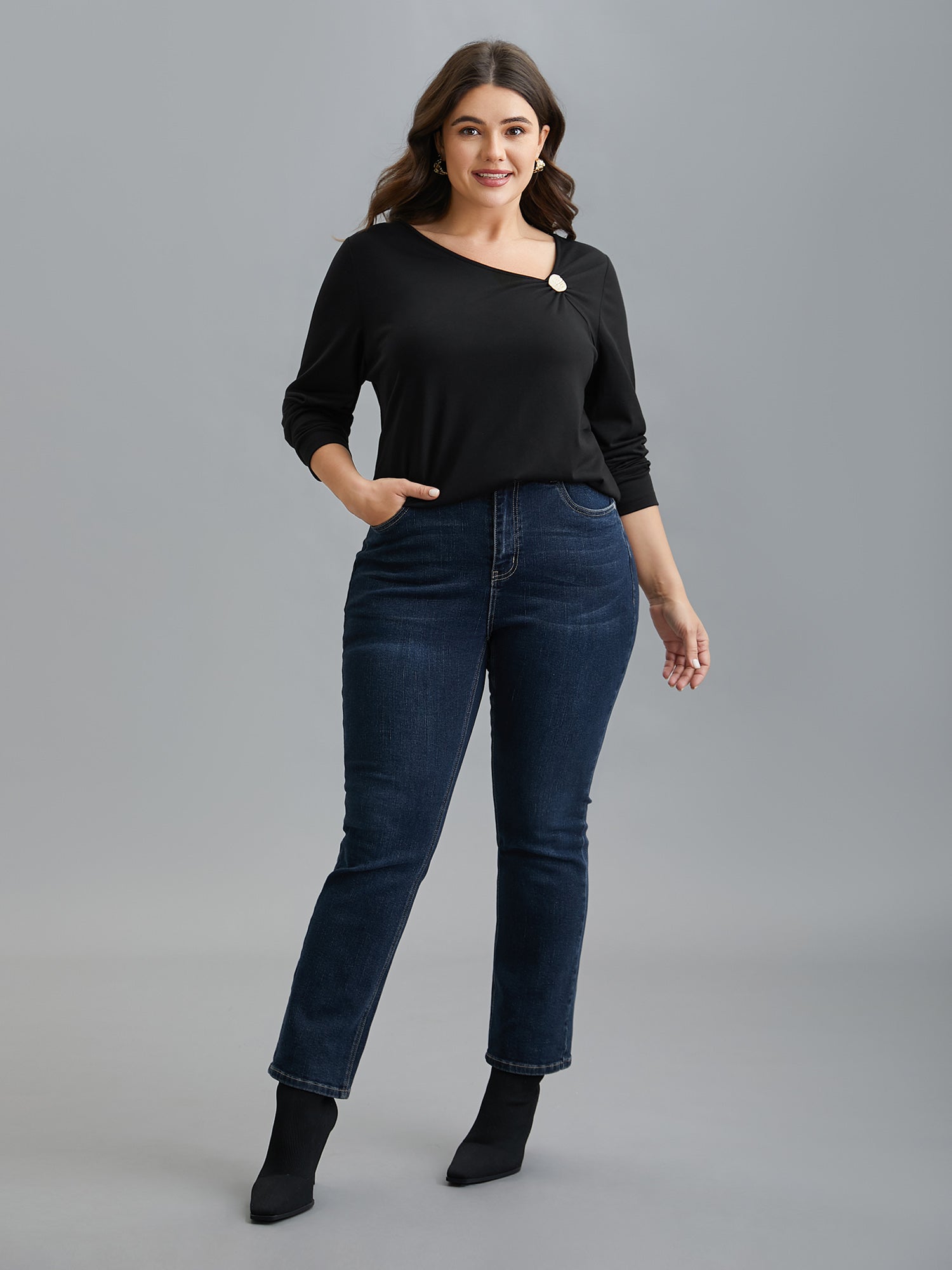 Supersoft Asymmetrical Neckline Stretchy Top