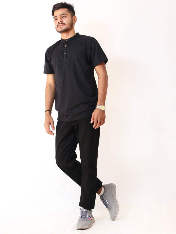 Men's Half Button T-Shirt Black