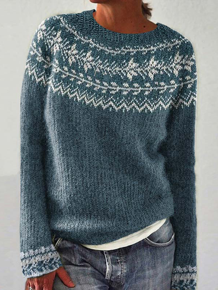 Vintage Iceland Pattern Warm Long Sleeve Sweater