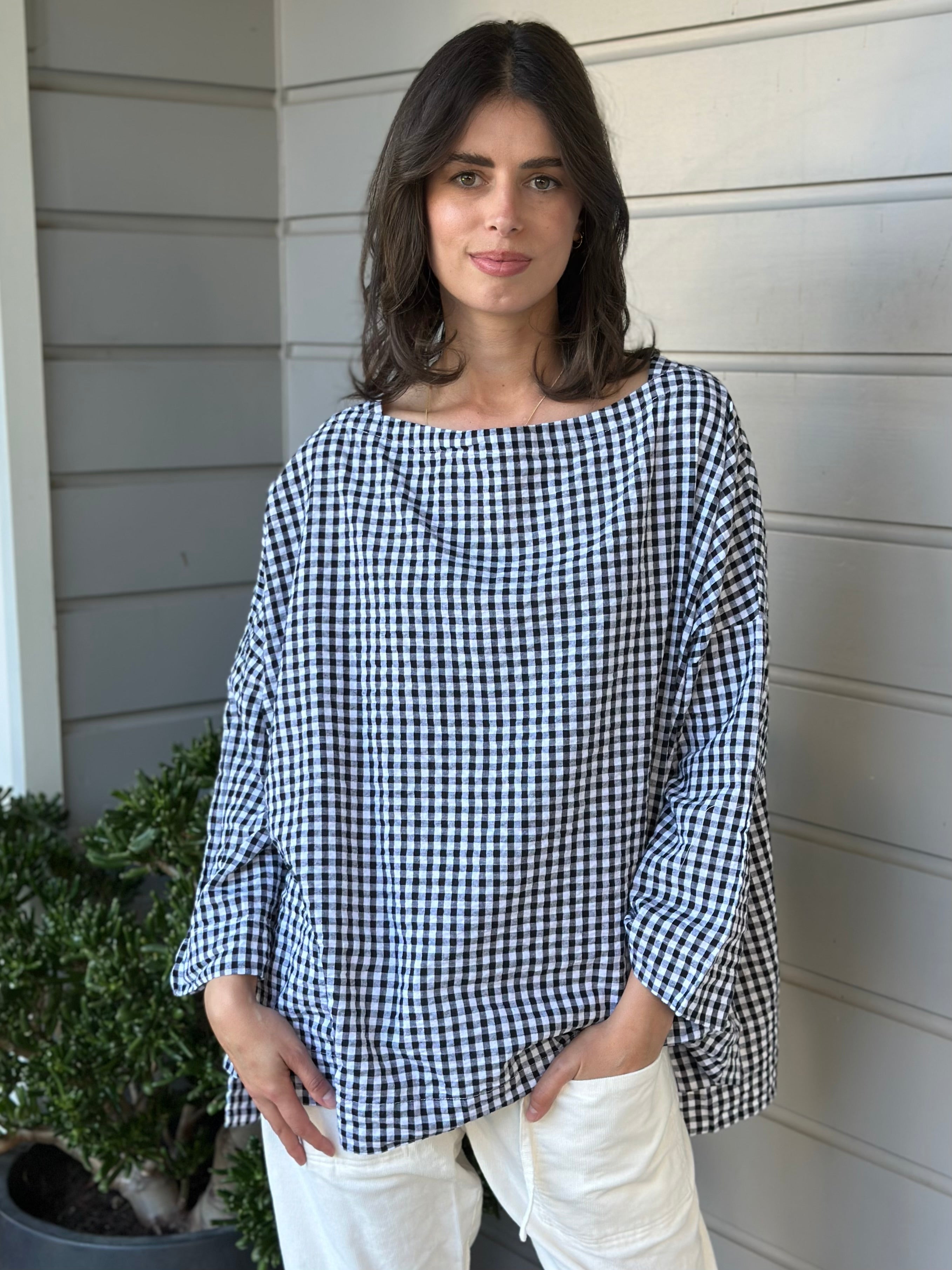 avril top - black /white gingham
