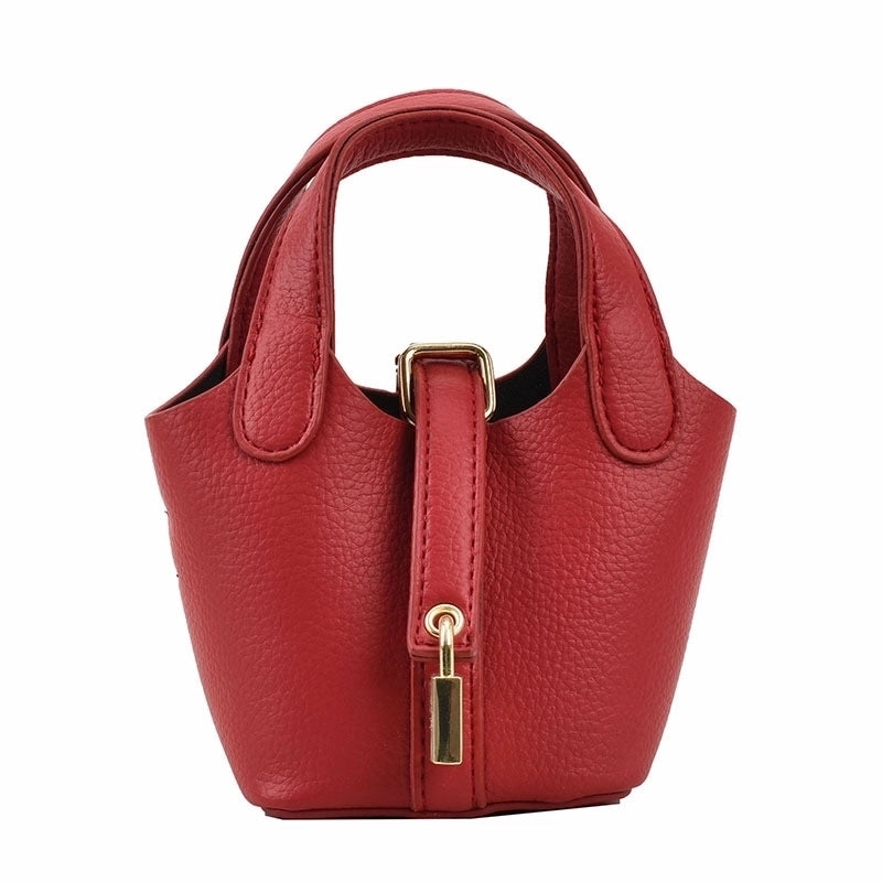 Women's Medium Pu Leather Solid Color Streetwear Bucket Lock Clasp Handbag Crossbody Bag