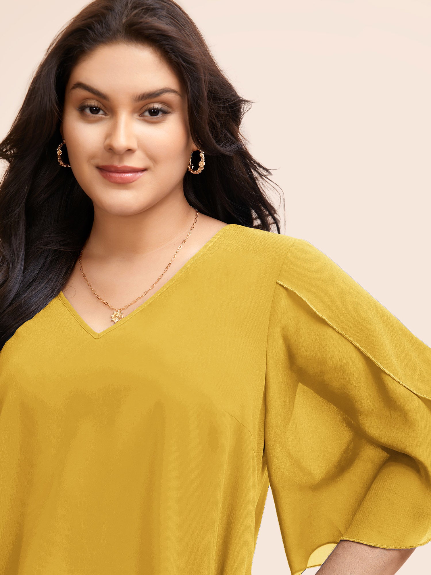 Chiffon Gathered Petal Sleeve Blouse