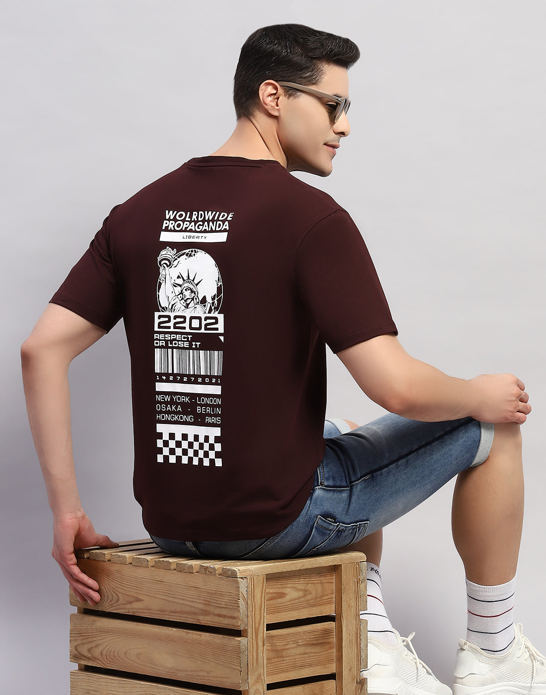 Men Maroon Printed Round Neck Half Sleeve T-Shirt