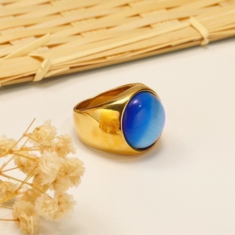 Vintage Style Minimalist Geometric Color Block Titanium Steel Plating Inlay Opal Rings