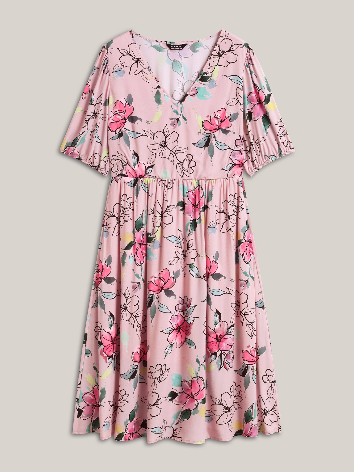 Blushing Petals Pockets Cinched-Waist Midi Dress