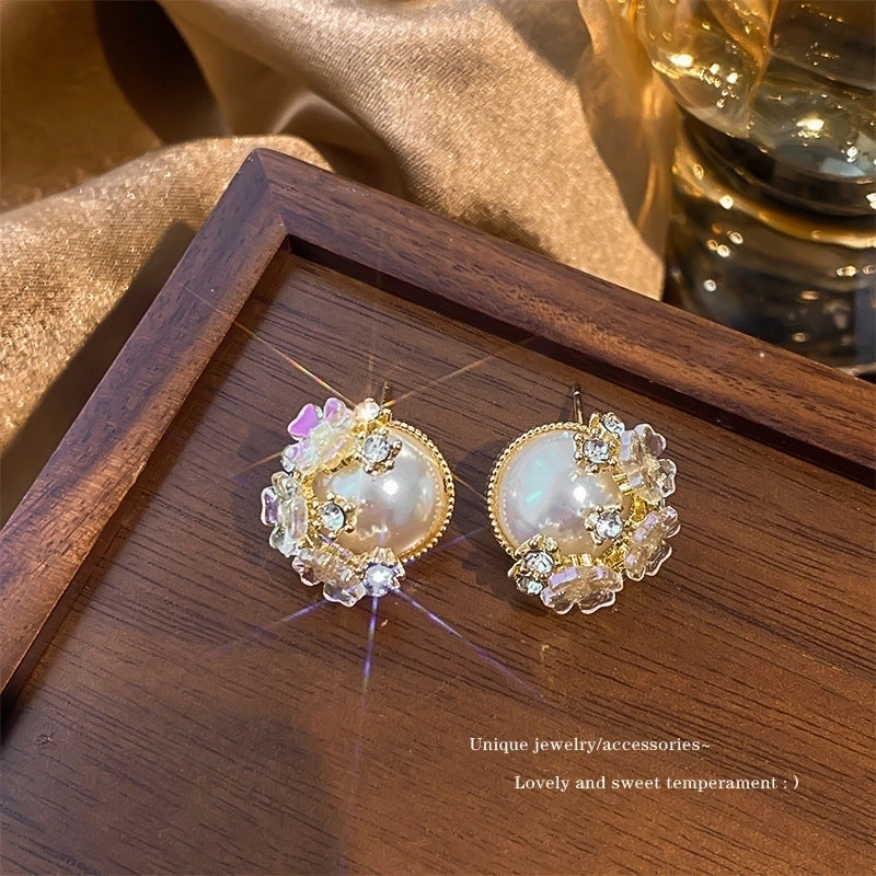 3 Pieces Sweet Heart Shape Rose Flower Inlay Imitation Pearl Alloy Rhinestones Earrings
