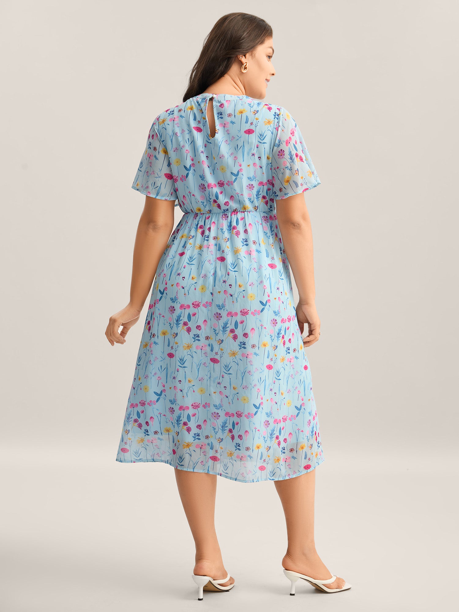 Garden Print Stretchy Sheer Midi Dress