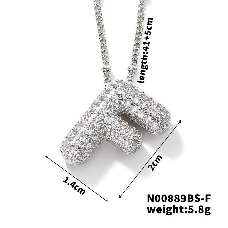 304 Stainless Steel Copper Rhodium Plated Three-dimensional Inlay Letter Zircon Pendant Necklace