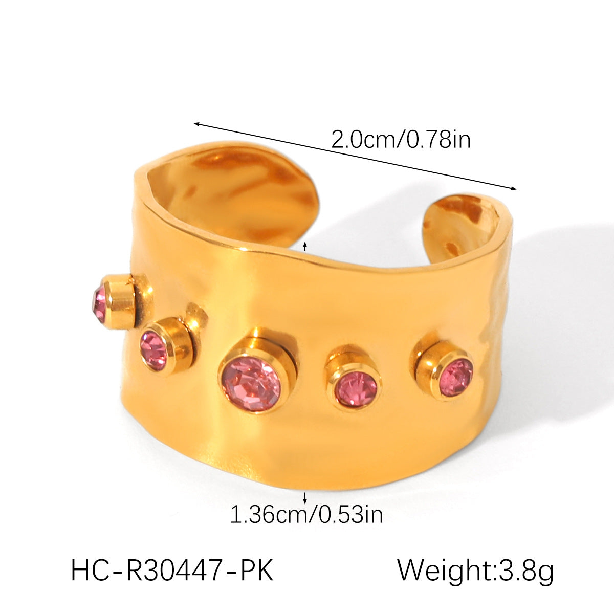 Ins Style Colored Zircon Ring Titanium Steel Open Ring 18K Gold-Plated Stainless Steel Ring Jewelry