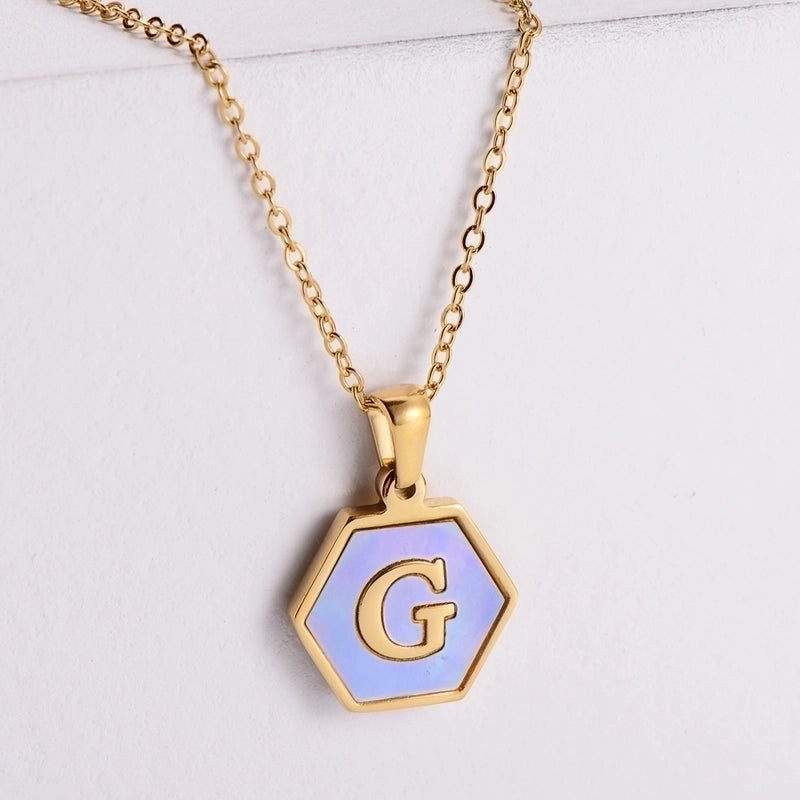 304 Stainless Steel 18K Gold Plated Minimalist Plating Letter Shell Pendant Necklace
