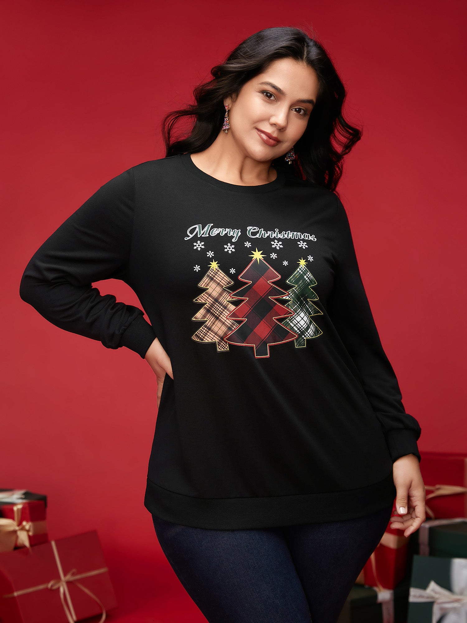 Merry And Bright Printed Crew-Neck Sweatshirt