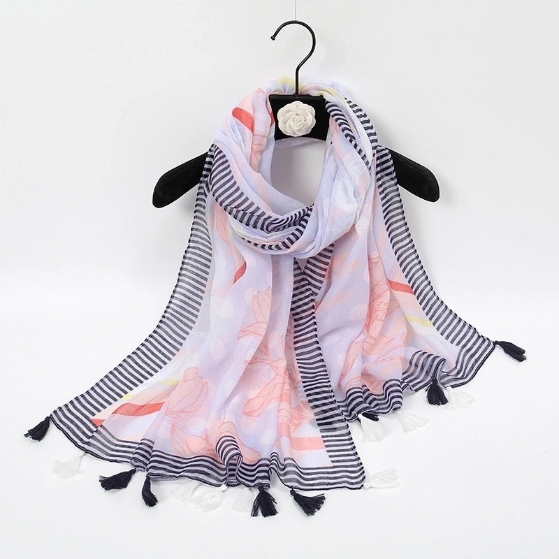 Women's Sweet Flower Voile Printing Silk Scarf