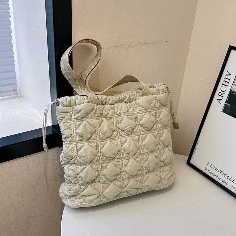 Women's Cotton Solid Color Classic Style String Shoulder Bag