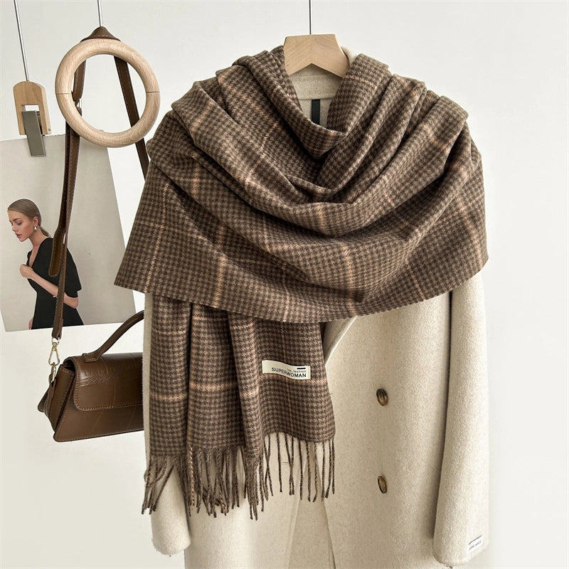 Women's Elegant Retro Plaid Imitation Cashmere Scarf
